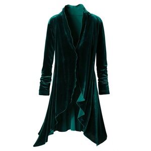Vintage The Pyramid Collection Crushed Velvet Forest Green Duster Jacket M USA